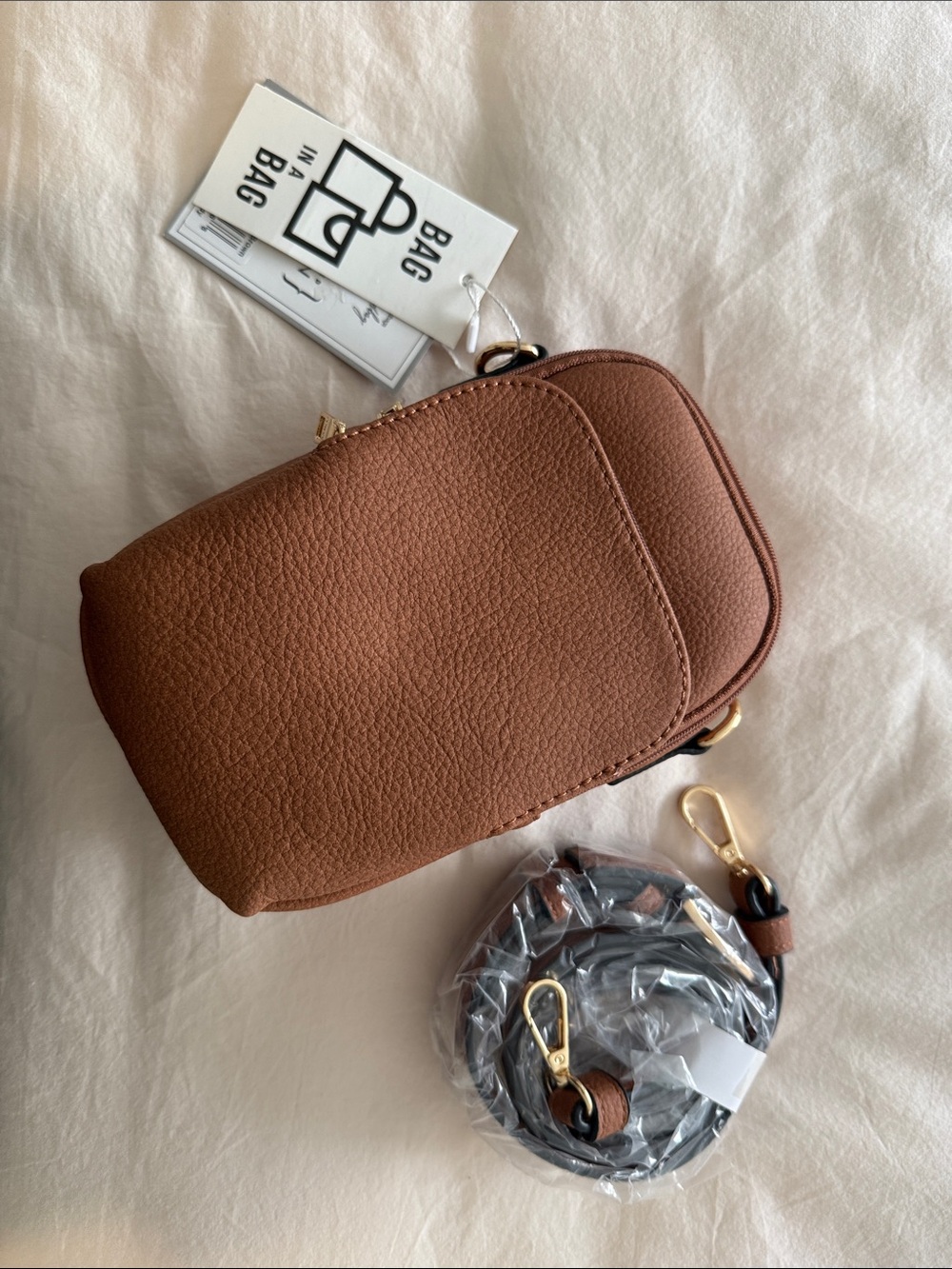 Brown Pebbled Crossbody Phone Bag with Removable Strap